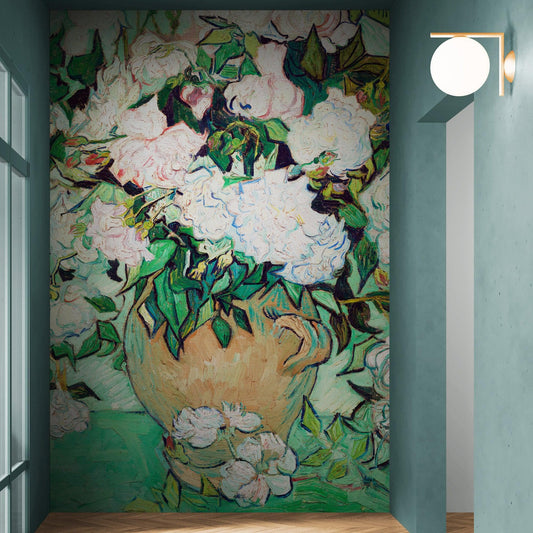 Vincent Van Gogh White Flowers in Vase Wall Mural. #6960