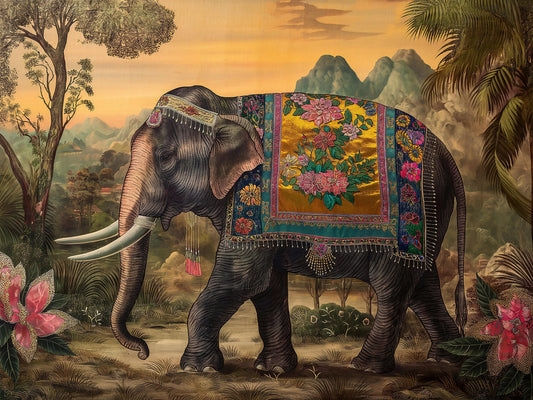 Decorative Indian Elephant Wallpaper Mural. Vintage Indian Wedding Theme. #6989
