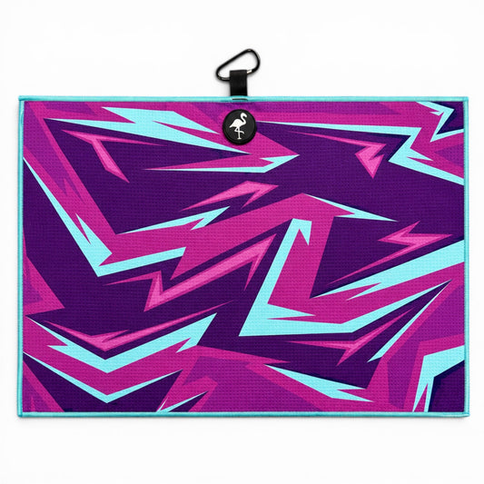 Neon Shockwave Golf Towel | 24” x 16” Microfiber Towel | Magnetic Clip & Carabiner | Premium Golf Accessory