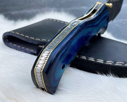 Tactical Defender Folding Pocket Knife – 8" Custom Handmade Damascus Steel Blade with Exotic Pakka Wood Handle