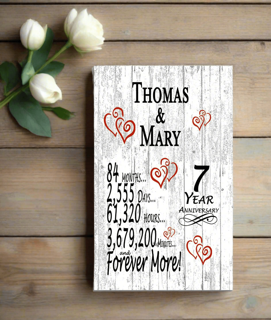 7 Year Anniversary Gift โ Personalized 7th Anniversary Plaque with Custom Names