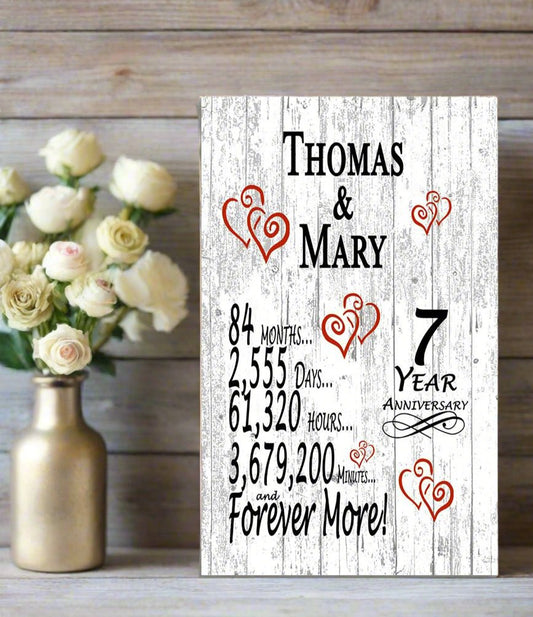 7 Year Anniversary Gift – Personalized 7th Anniversary Plaque with Custom Names