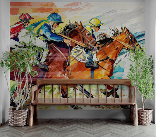 Jockey Equestrian Horse Racing Colorful Wall Mural. #7047