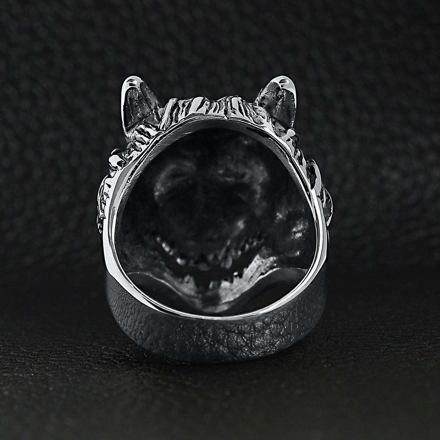 Stainless Steel Polished Snarling Wolf Ring
