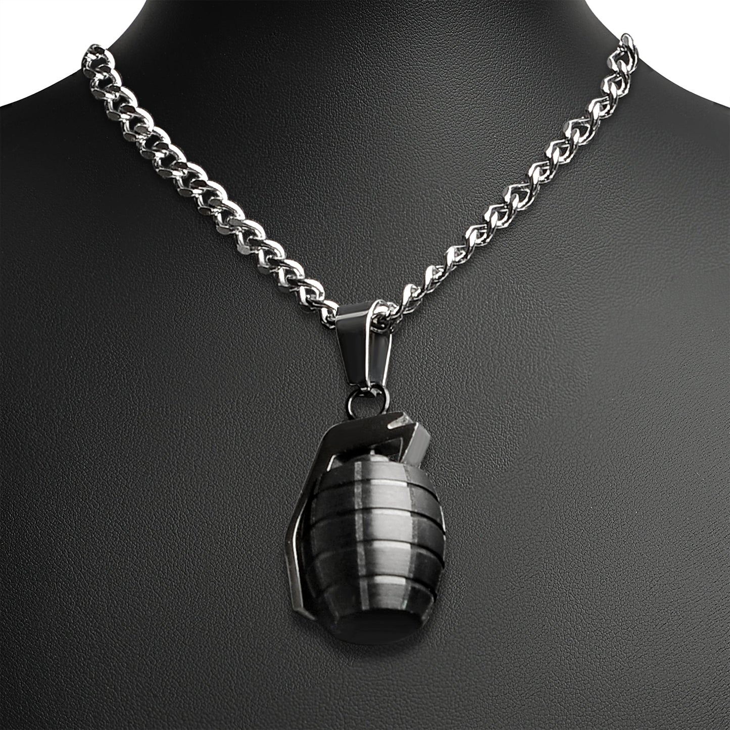 Stainless Steel Black Grenade Curb Chain Necklace