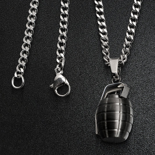 Stainless Steel Black Grenade Curb Chain Necklace