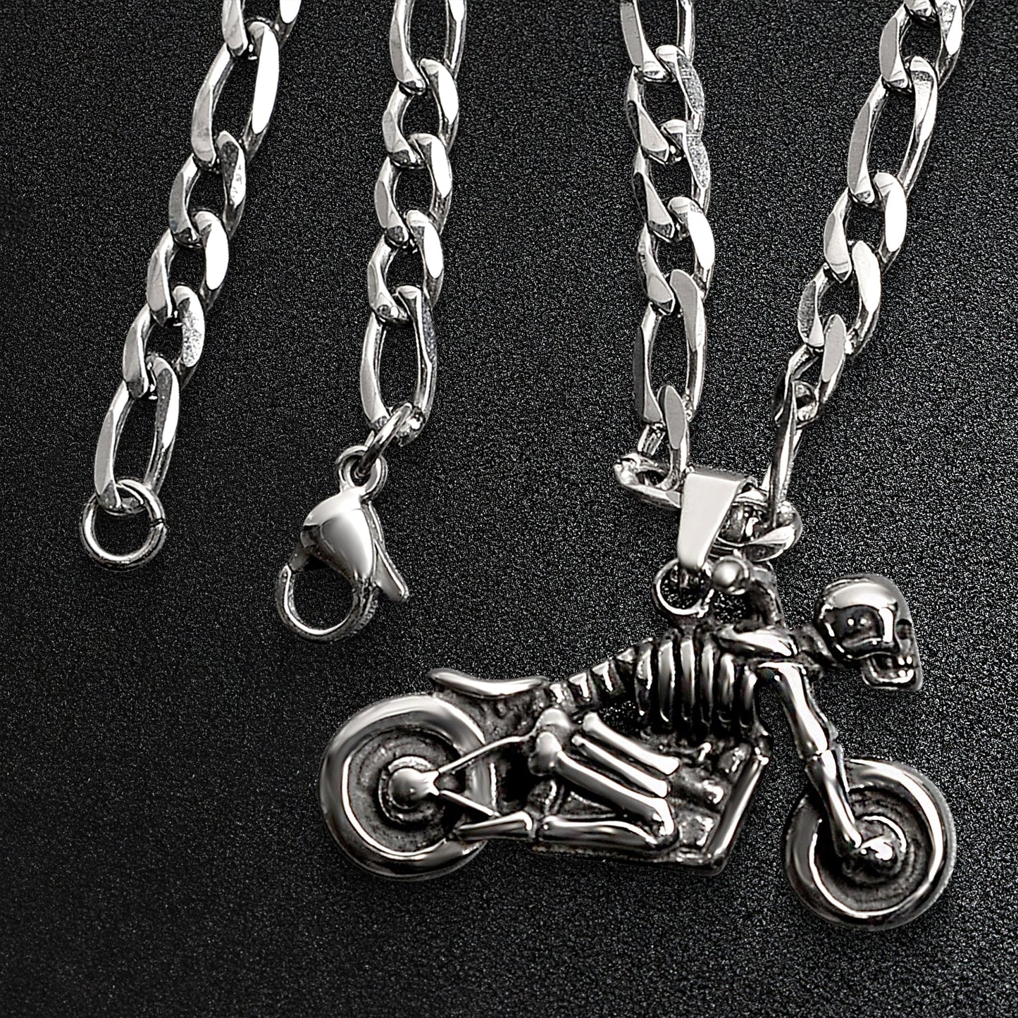 Stainless Steel Skeleton Motorcycle Figaro Chain Necklace
