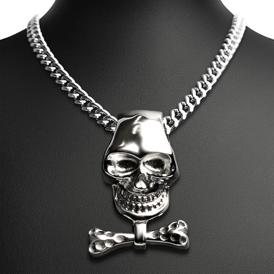 Stainless Steel Skull And Bone Bow Tie Curb Chain Necklace