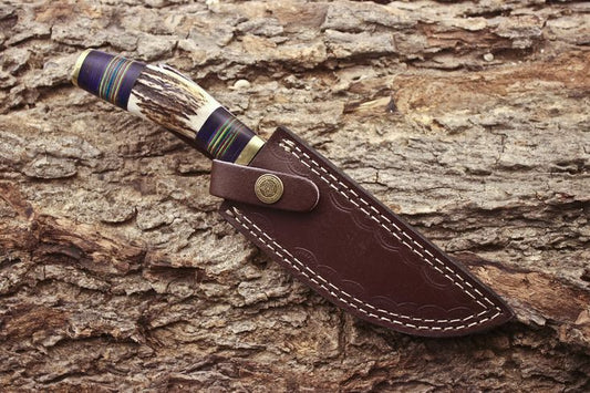 Custom Handmade 1095 Forged Steel Hunting Knife with Antler Horn & Exotic Wood Handle – 11" | KBS Knives