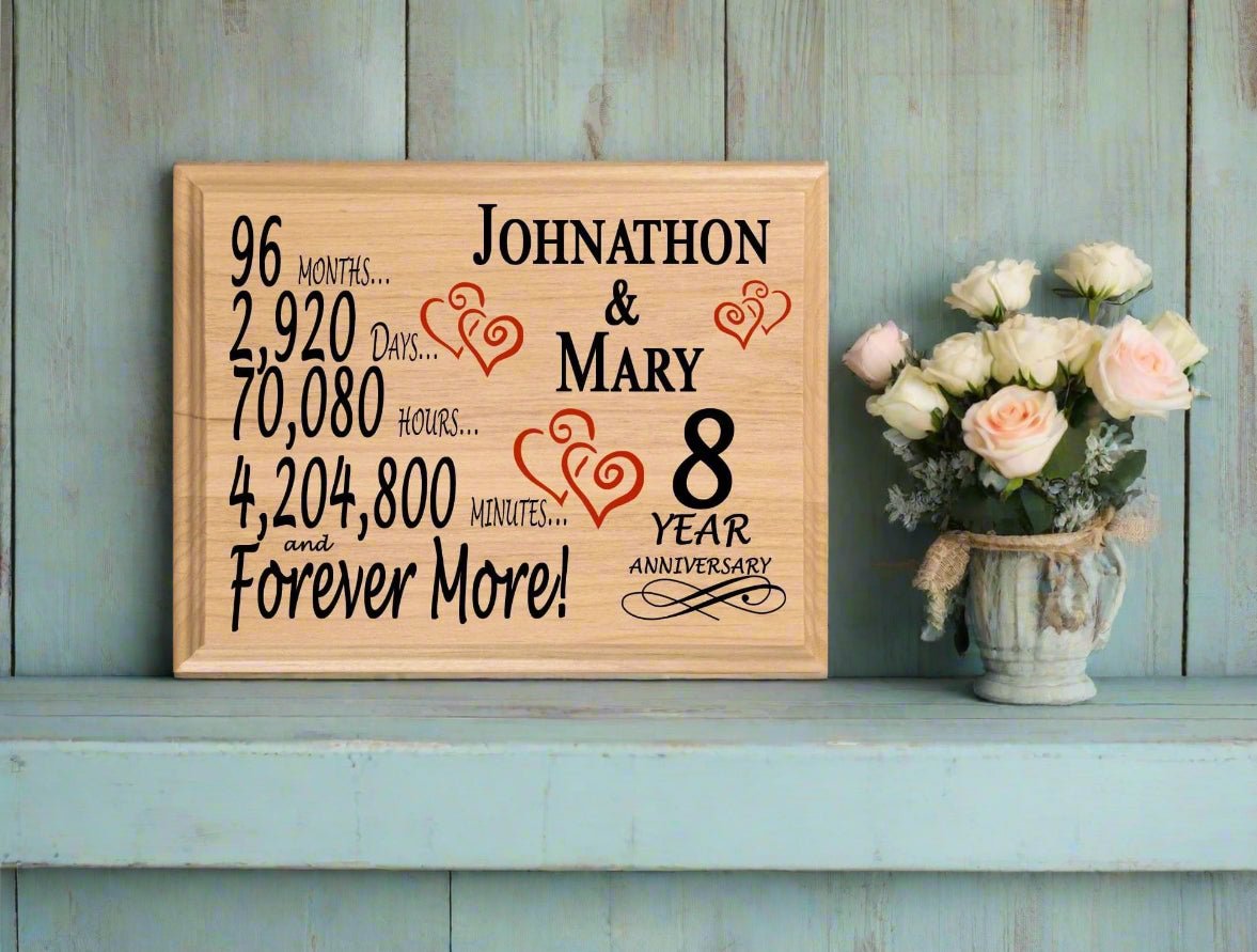Personalized 8th Anniversary Gift โ Custom Wood Keepsake for Husband, Wife, or Couple