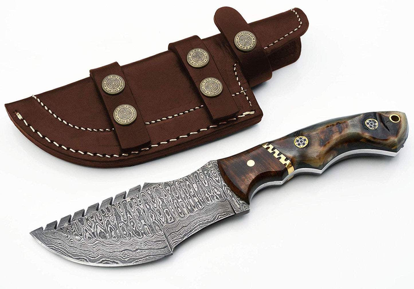Custom Handcrafted Raindrops Damascus Steel Tom Brown Tracker Knife - Ideal for Survival, Camping & Tactical Use | KBS Knives