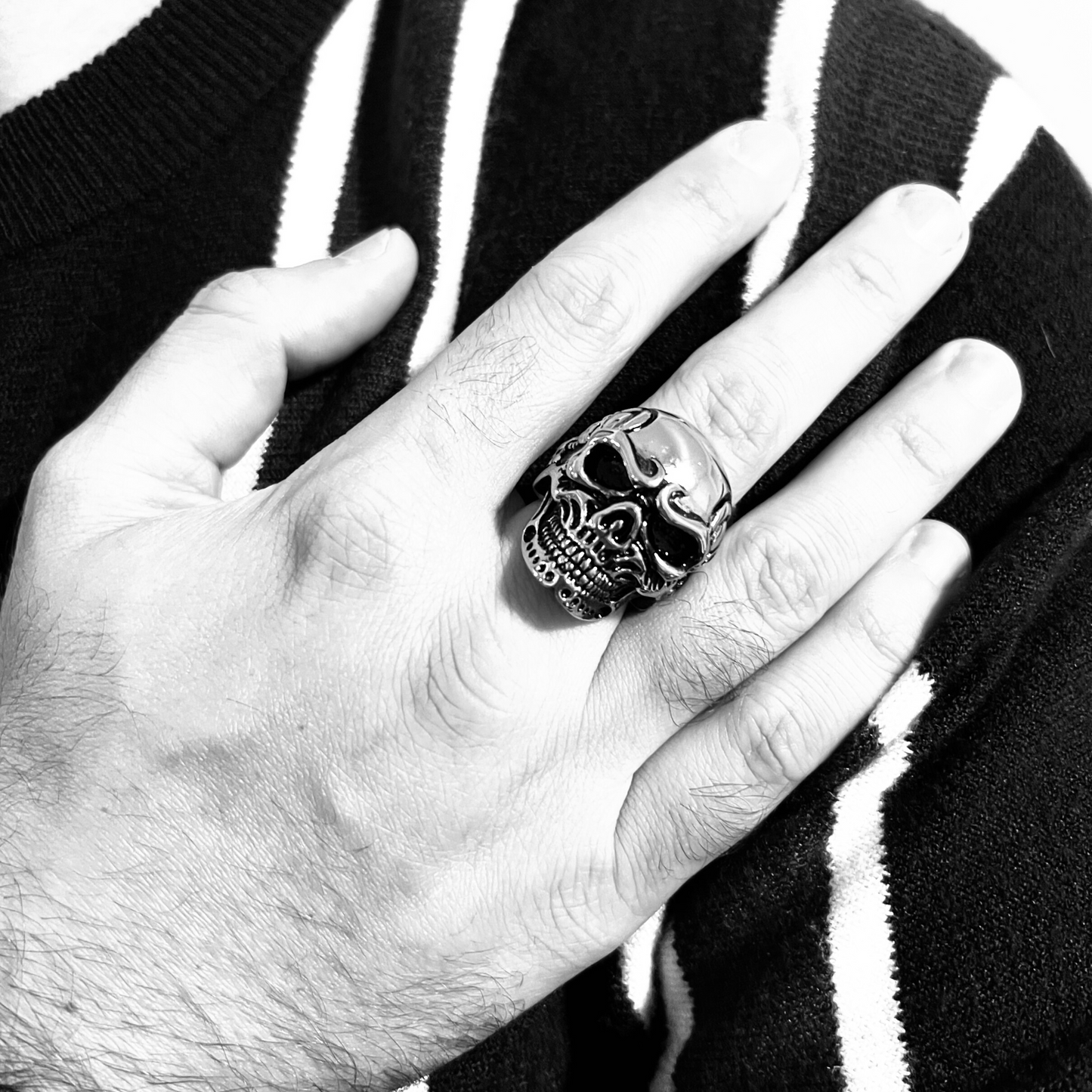 Stainless Steel Skull With Skeleton Accents Ring