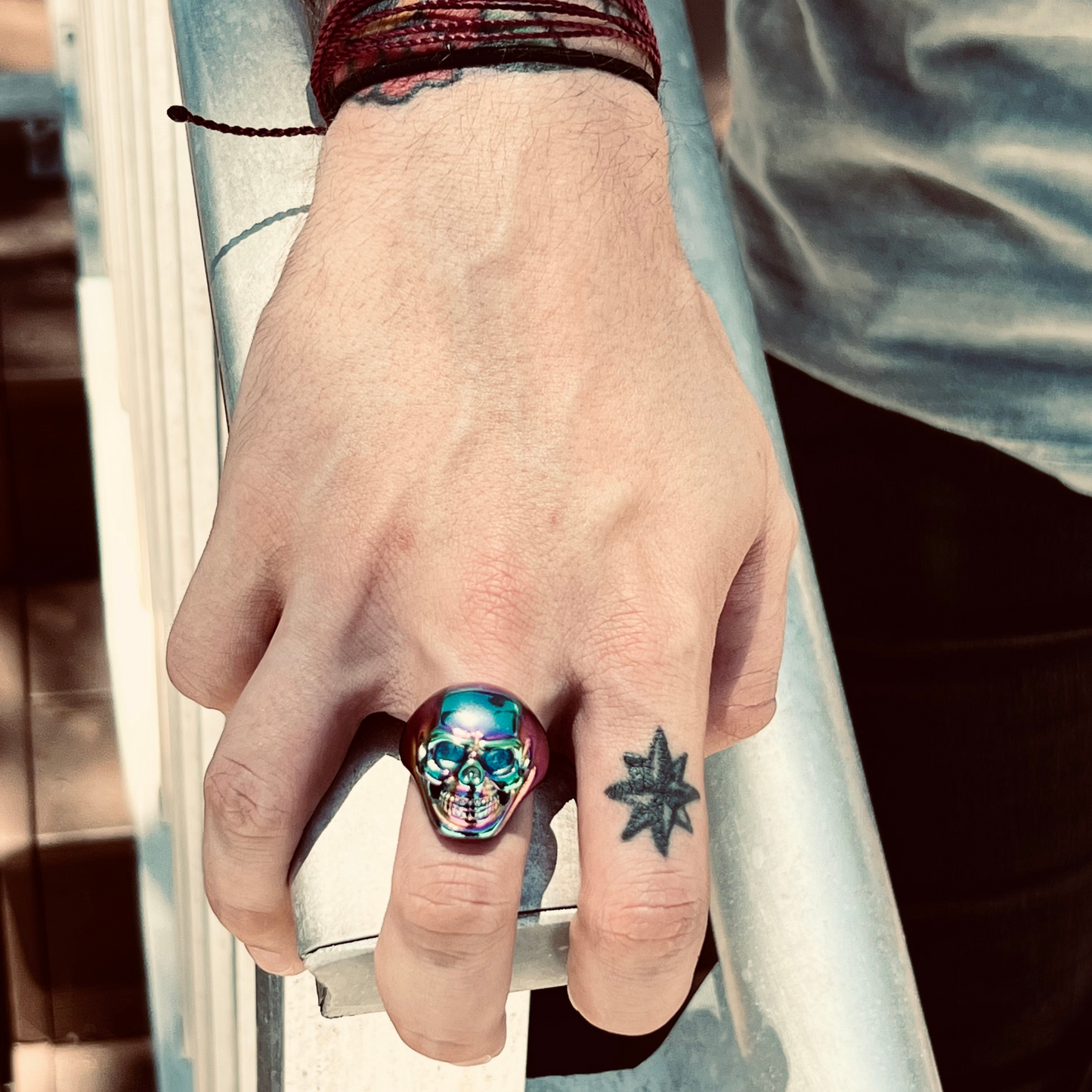 Stainless Steel Rainbow Skull Ring