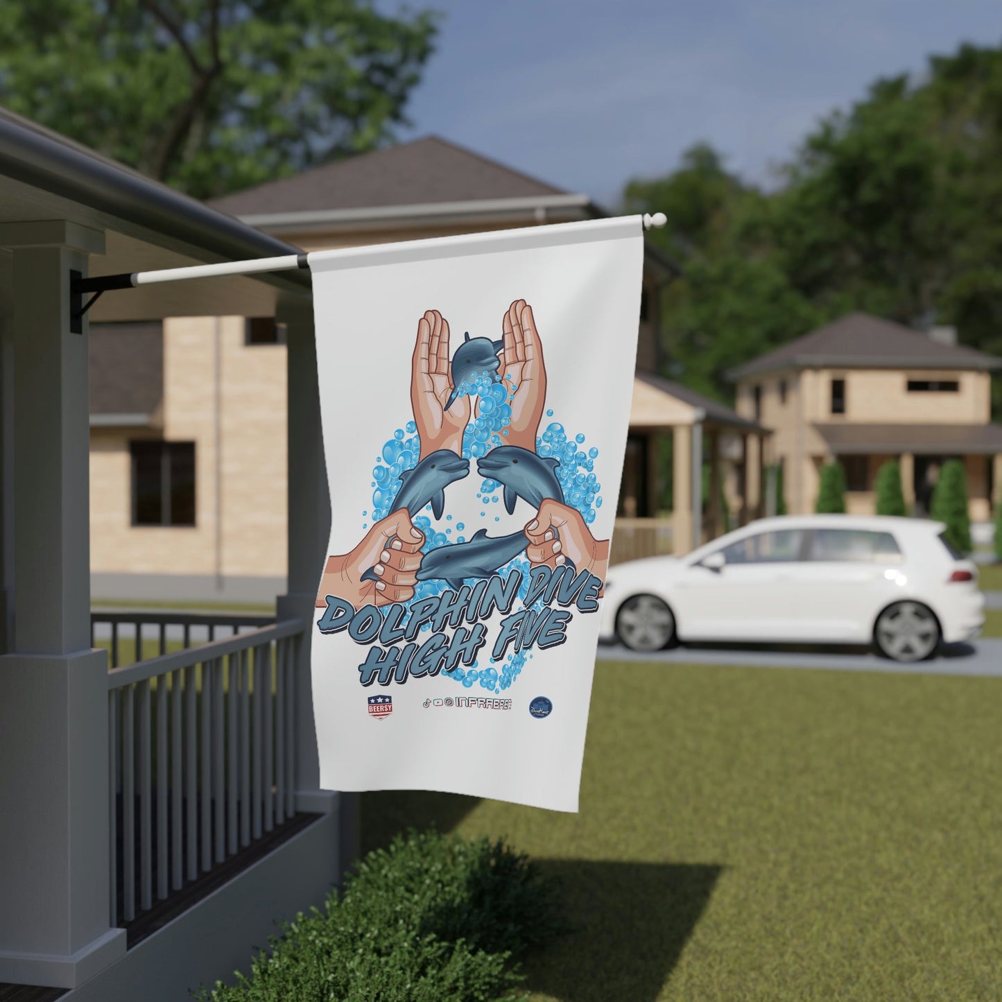 Dolphin Dive High Five Flag