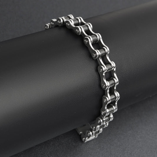 Stainless Steel And Black Bike Chain Bracelet