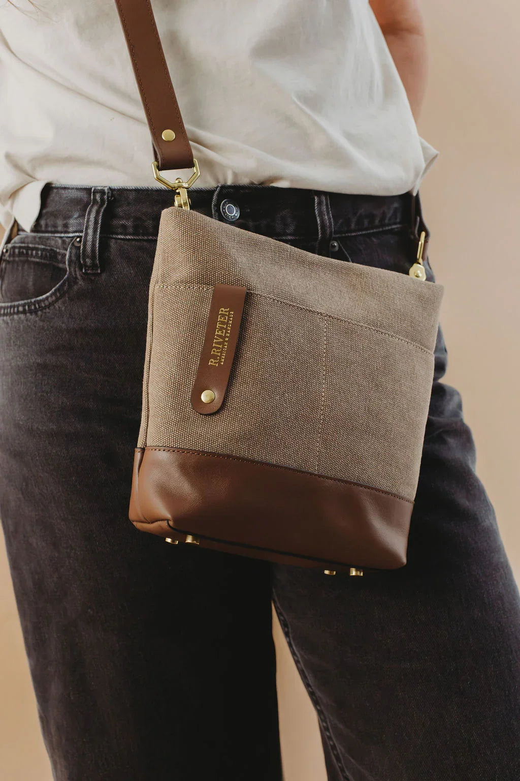Betsy Bucket Bag | Chocolate Washed Canvas + Brown Leather