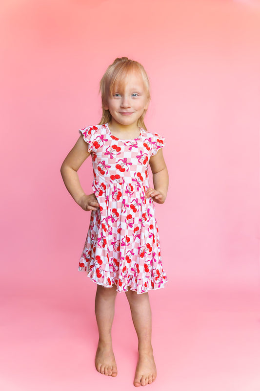 CHERRY SWEET CHECKERS DREAM RUFFLE DRESS