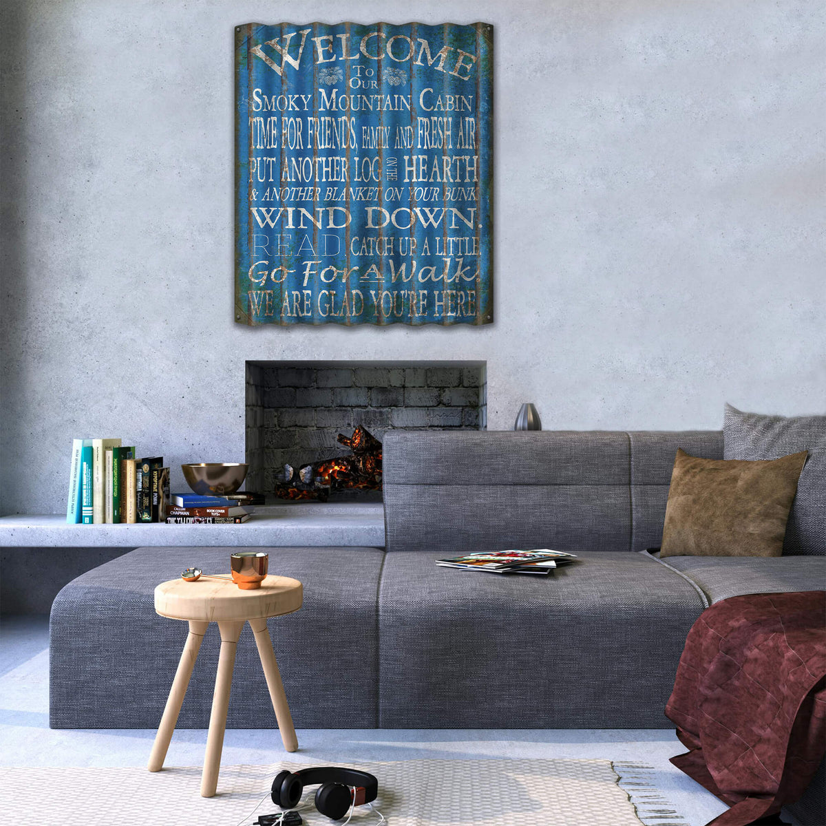 Welcome to the Cabin: 3 Lines - Corrugated Metal Wall Art