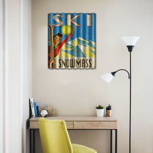 Waving Skier - Corrugated Metal Wall Art