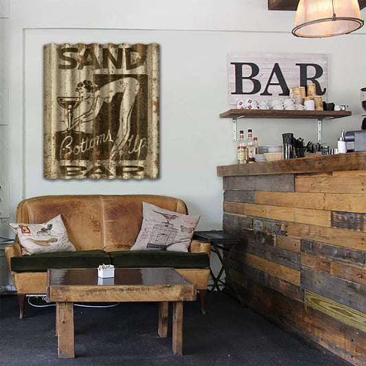 Bottoms Up Bar Sign - Corrugated Metal Wall Art