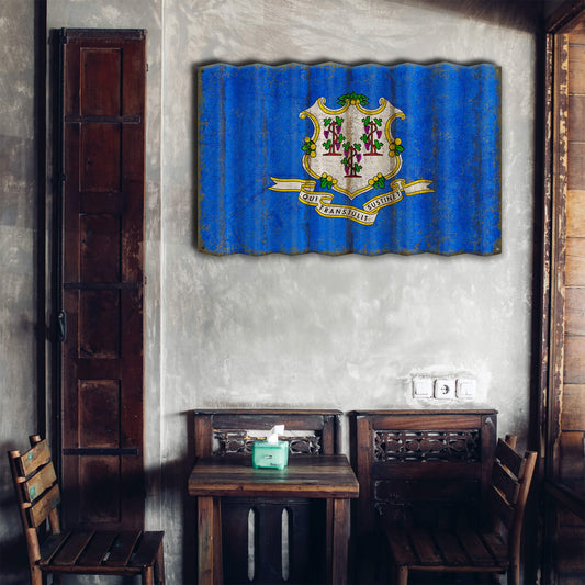 Connecticut State Flag - Corrugated Metal Wall Art
