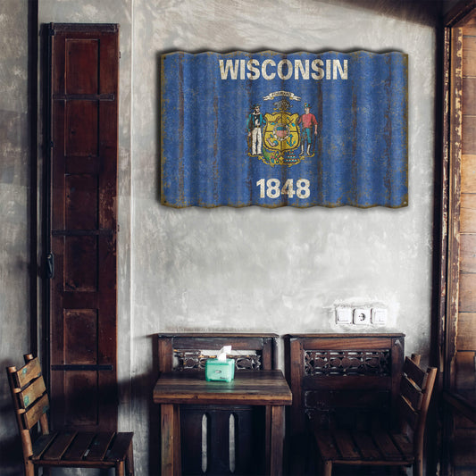 Wisconsin State Flag - Corrugated Metal Wall Art