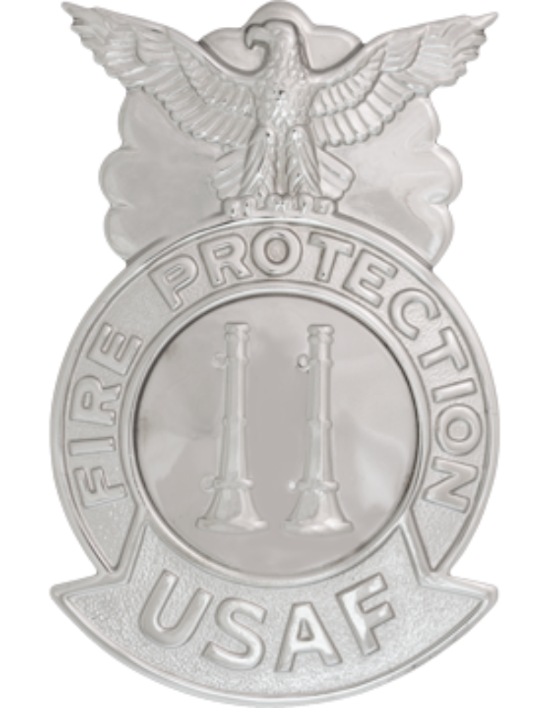 USAF Captain Fire Badge - Metal CHROME Two Bugle Parallel