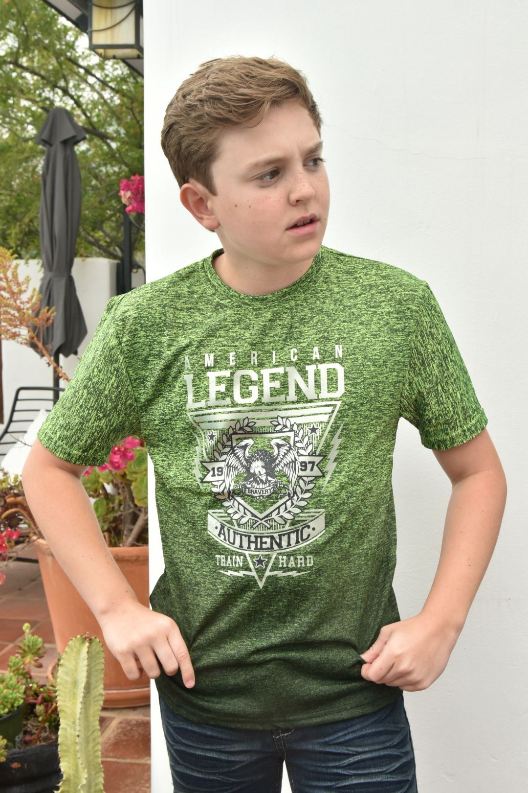 Kid's American Legend Lime Green Ombre Quick Dry T-shirt