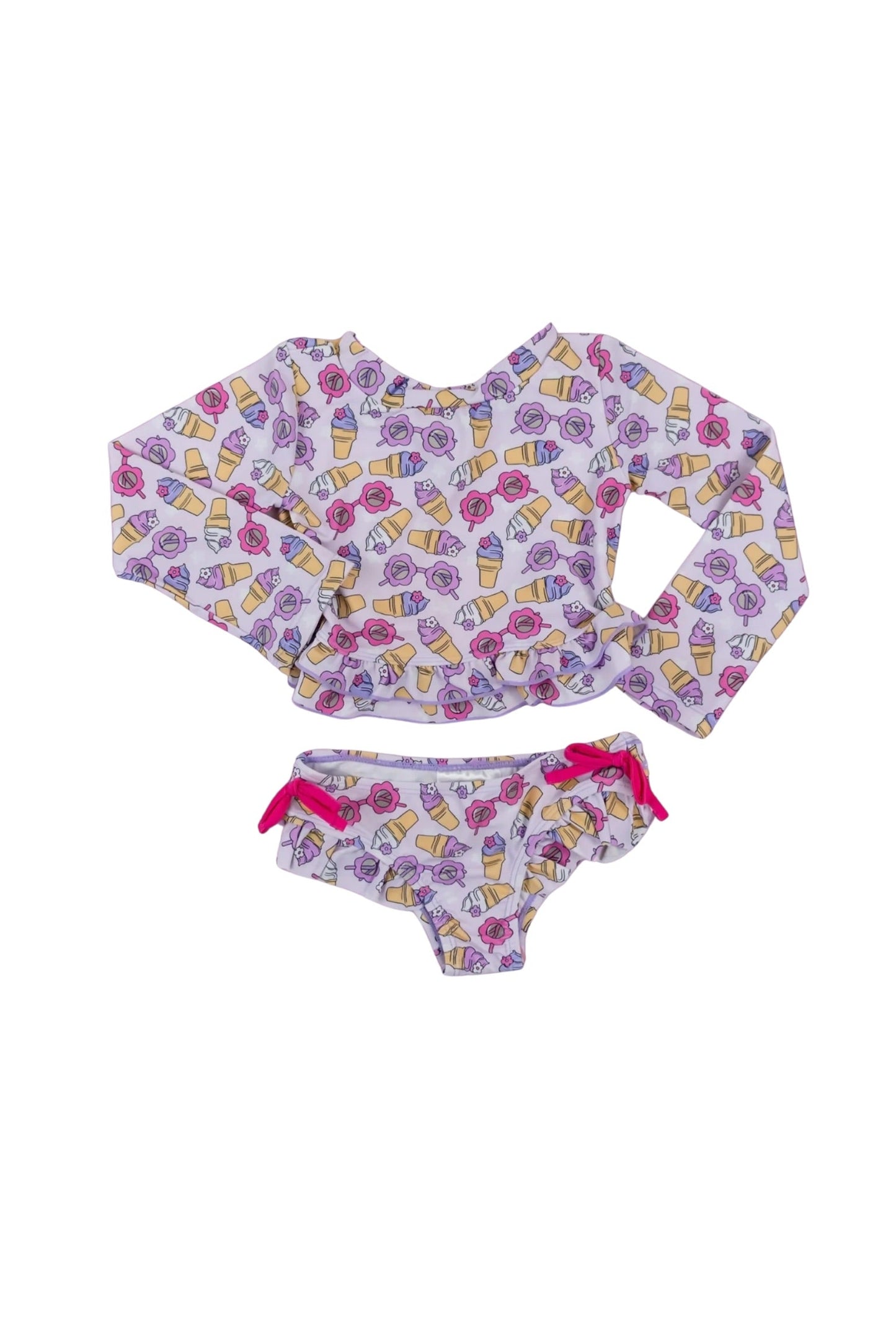 SWEET SUMMER DREAM RASH GUARD RUFFLE TWO-PIECE SWIM SUIT