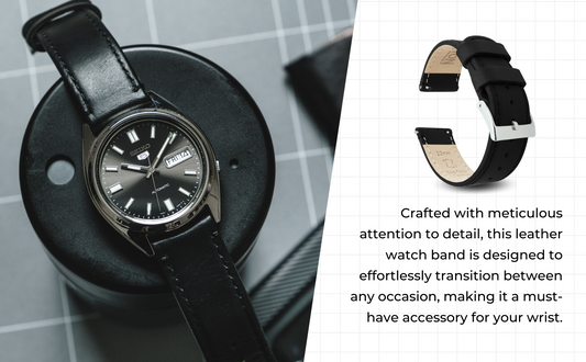 Black Leather White Stitching Quick Release Watch Band