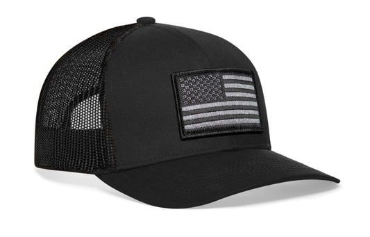 American Flag Trucker Hat | Black USA Tactical Snapback