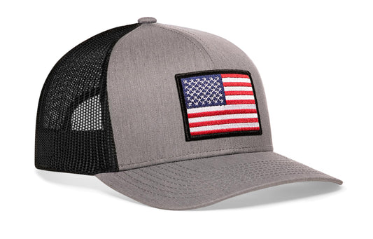 American Flag Trucker Hat | Gray-Black USA Snapback