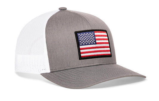 American Flag Trucker Hat | Gray-White USA Snapback