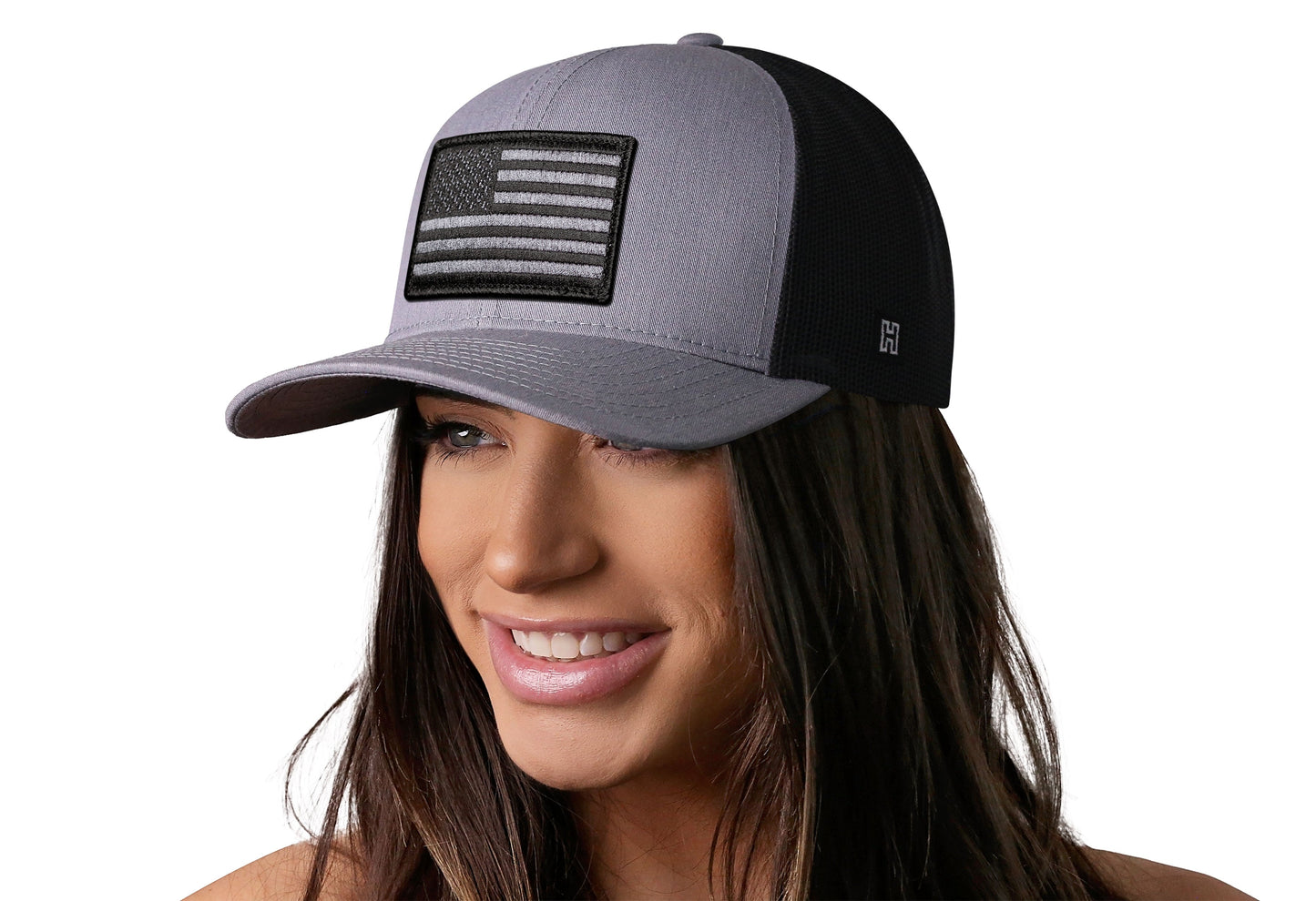 American Flag Trucker Hat | Gray-Black USA Tactical Snapback