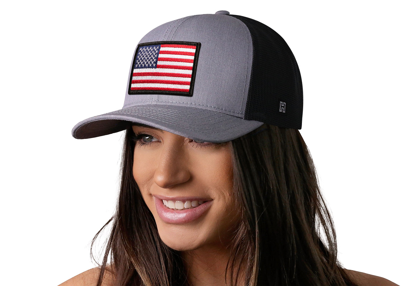 American Flag Trucker Hat | Gray-Black USA Snapback