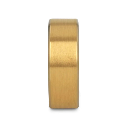 AURELIANO Yellow Gold Plating Titanium Men's Wedding Band With Flat Brushed Finish Center And Rounded Polished Edges - 8mm