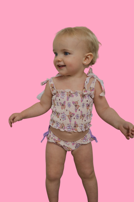 BLOSSOMIN’ BUTTERFLY DREAM SMOCKED TANKINI TWO PIECE SWIM SUIT