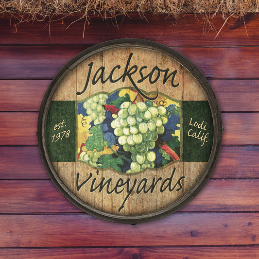 Jackson Vineyards: White Grapes - Barrel End Wall Art