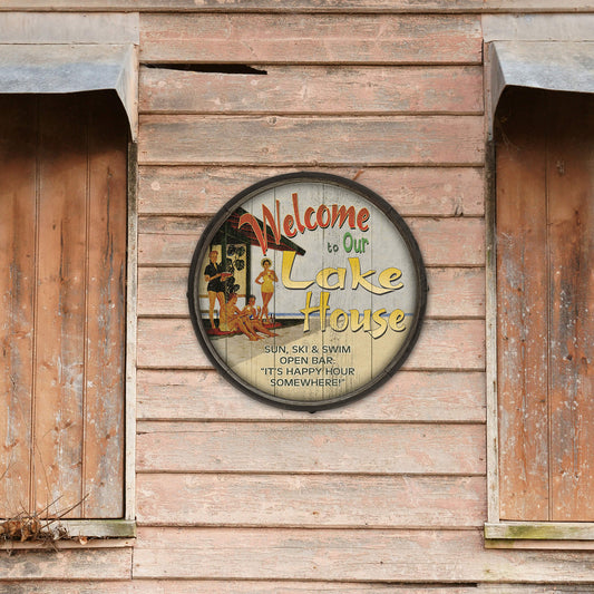Lake House Welcome: Generic - Barrel End Wall Art