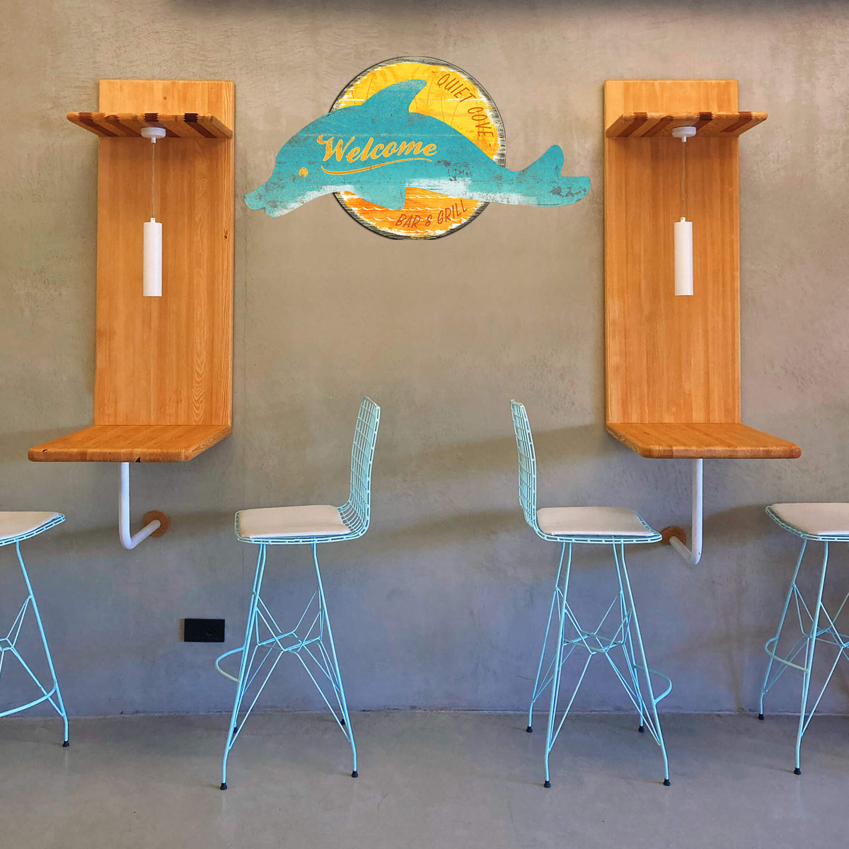 Coastal Wood Dolphin Welcome Sign