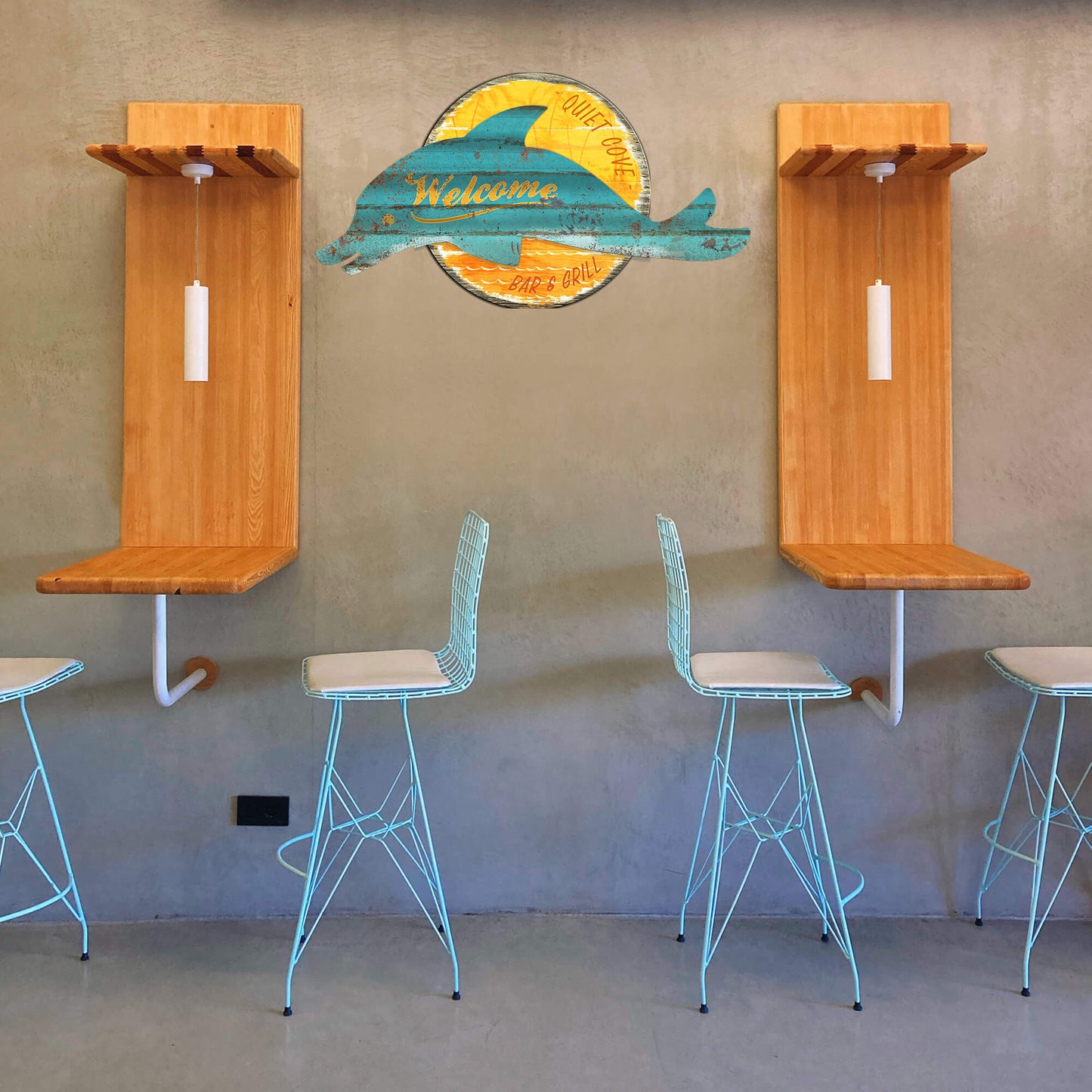 Coastal Metal Dolphin Welcome Sign