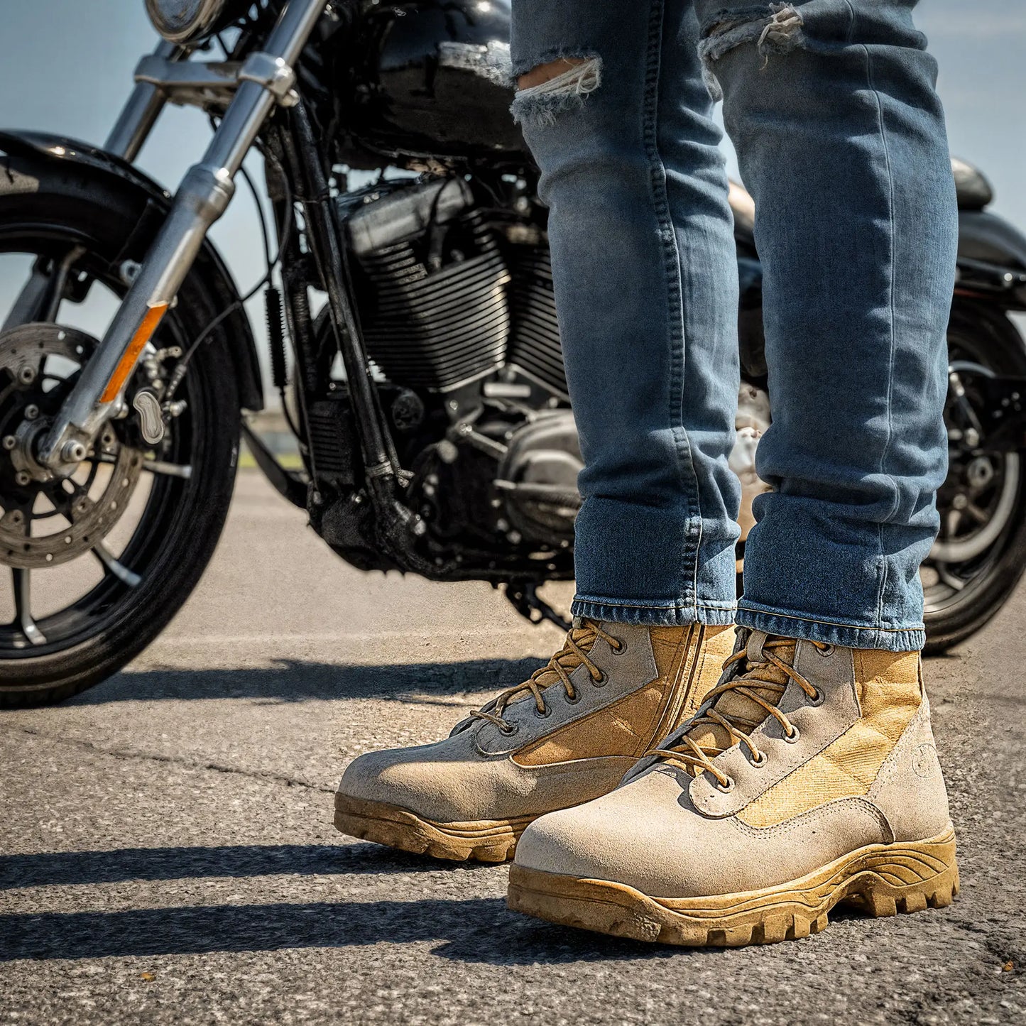 Hot Leathers Mens Military Desert Tan Side Zip Boot BTM1013