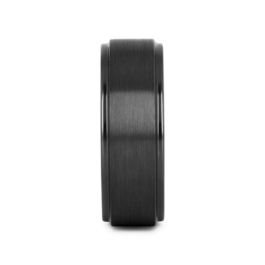BABYLON Flat Black Titanium Ring with Brushed Raised Center & Polished Edges - 8mm
