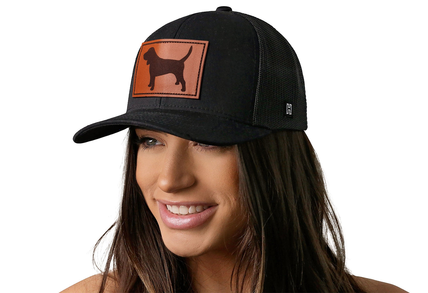 Beagle Trucker Hat Leather | Black Dog Snapback