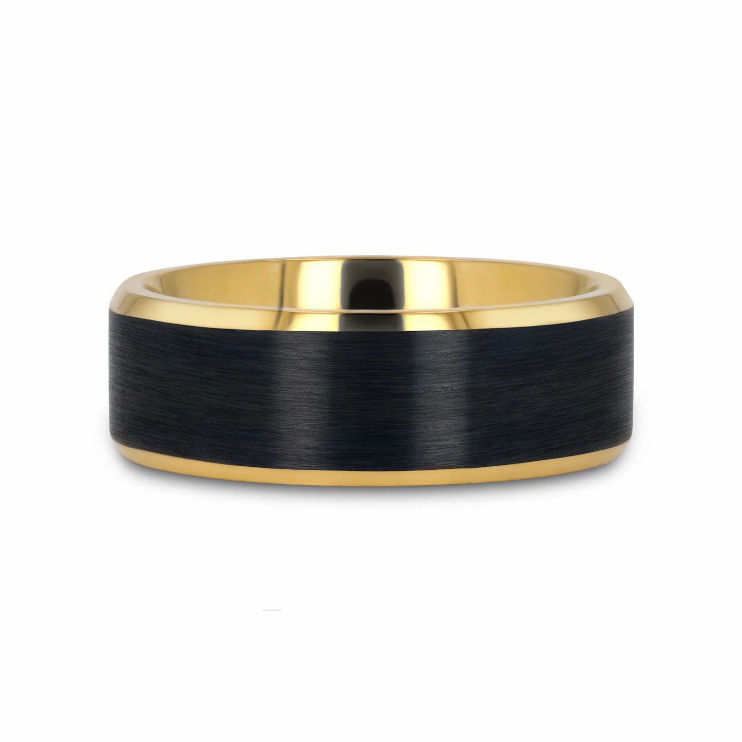 BEAUMONT Gold-Plated Titanium Beveled Ring with Brushed Black Center – 8mm