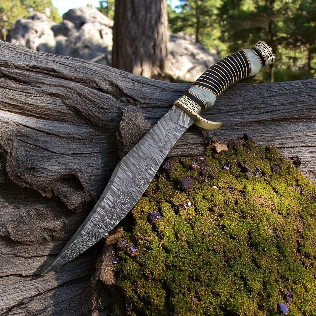 Big Bowie Knife - 12" Damascus Steel with Epoxy Resin & Buffalo Horn Handle