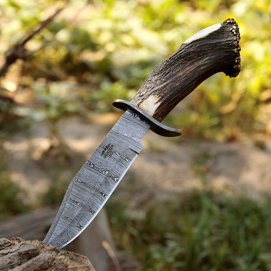 Wildfire Damascus Bowie Knife with Stag Horn Handle