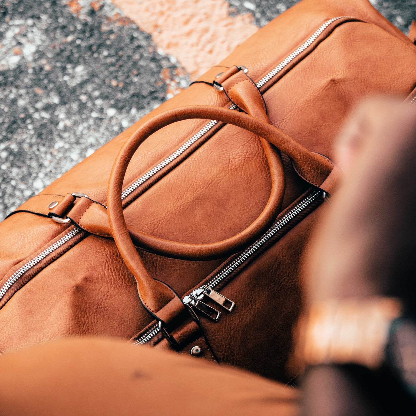 Brown Tumbled Leather Duffle Bag