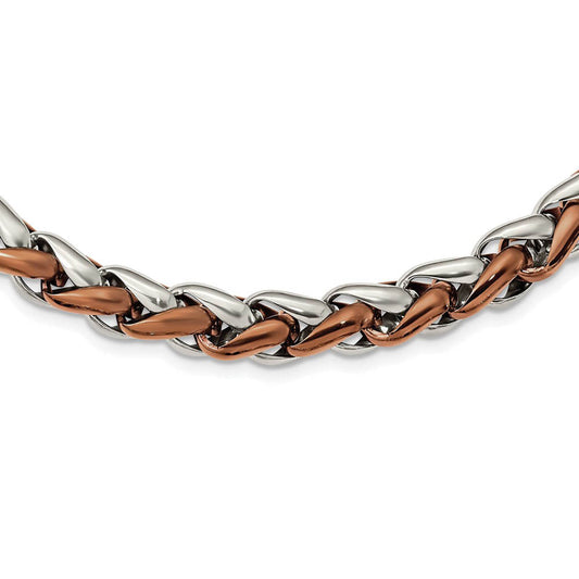 Men's 11mm Stainless Steel & Brown Plated Spiga Chain Necklace, 24 In