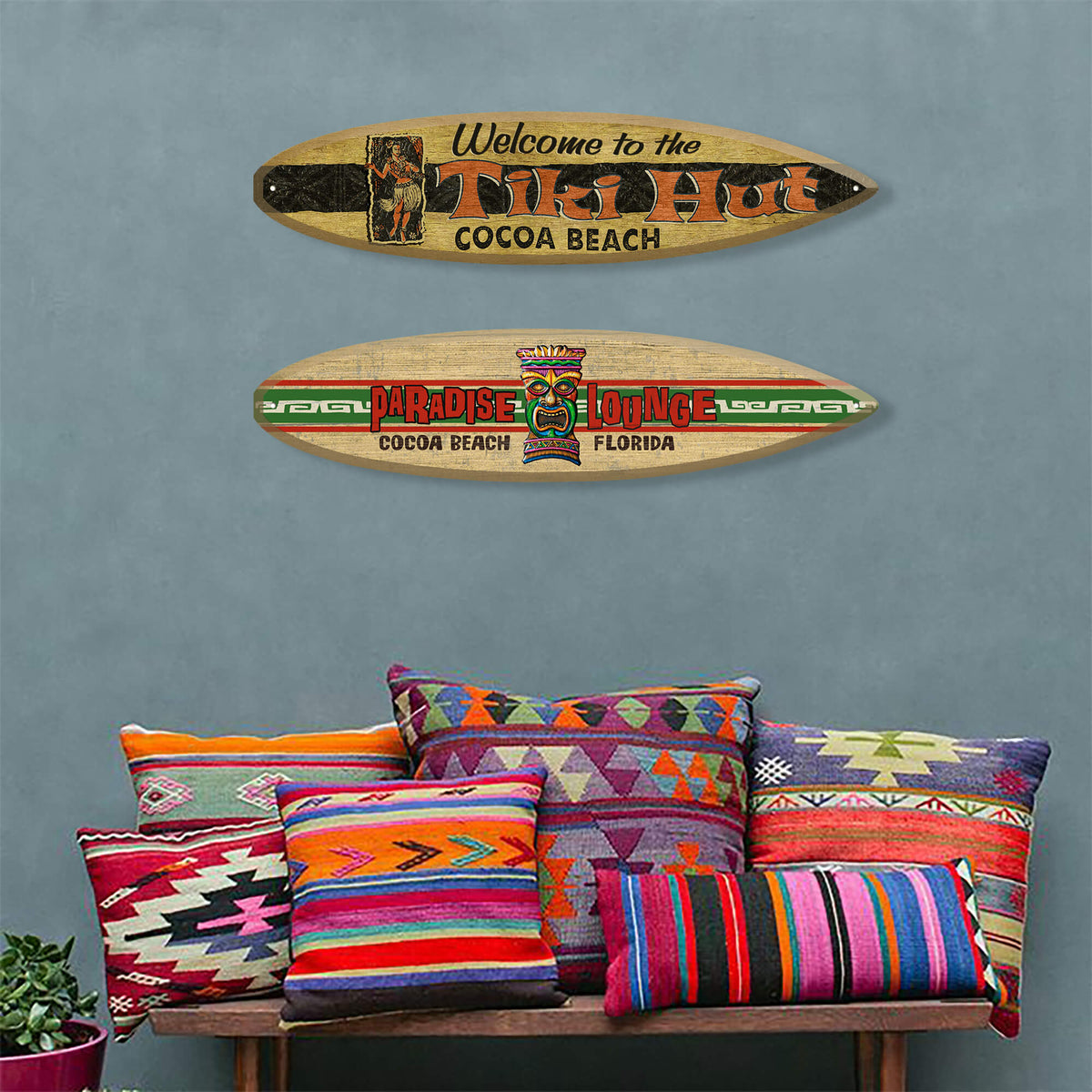 Welcome to the Tiki Hut - Surfboard Wall Art